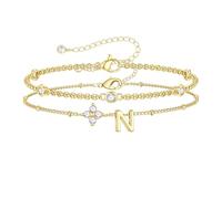 TINGN Bracelet pour femme - Plaqué or 14 carats - Trèfle à quatre feuilles - Avec lettres CZ - Lettre - Cadeau personnalisé pour femme - Bijou pour petite amie, Laiton
