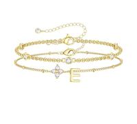 TINGN Bracelet pour femme - Plaqué or 14 carats - Trèfle à quatre feuilles - Avec lettres CZ - Lettre - Cadeau personnalisé pour femme - Bijou pour petite amie, Laiton