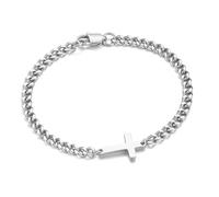 TINGN Bracelet pour homme en acier inoxydable 316L - Bracelet pour homme - Figaro cubain - Chaîne de réservoir avec croix - Cadeau pour homme, père, petit ami, frère, Acier inoxydable