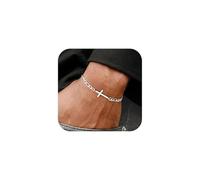 TINGN Bracelet pour homme en acier inoxydable 316L pour homme Cuban Figaro Box Chaîne gourmette avec croix Cadeau pour papa, ami, mari, fils, Acier inoxydable