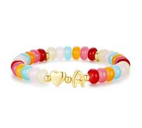 TINGN Bracelets de perles colorées pour femmes et filles, bracelet de perles colorées fait à la main avec breloque en forme de cœur et lettres, bracelets empilables, cadeaux pour femmes, adolescentes