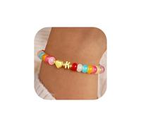TINGN Bracelets de perles colorées pour femmes et filles, bracelet de perles colorées fait à la main avec breloque en forme de cœur et lettres, bracelets empilables, cadeaux pour femmes, adolescentes