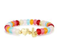 TINGN Bracelets de perles colorées pour femmes et filles, bracelet de perles colorées fait à la main avec breloque en forme de cœur et lettres, bracelets empilables, cadeaux pour femmes, adolescentes