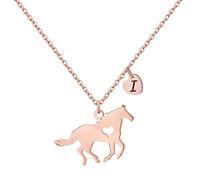 TINGN Cadeau cheval pour filles, collier cheval en acier inoxydable pour filles, pendentif délicat en forme de cœur, 26 initiales, bijoux pour filles, femmes, amateurs de chevaux, 16"+2.5", Acier