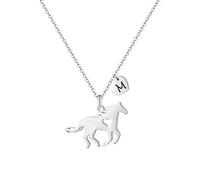 TINGN Cadeau de chevaux pour filles et femmes - En acier inoxydable - Cadeau pour chevaux - Chaîne avec pendentif en forme de cœur - Chaîne avec pendentif en forme de lettre - Bijoux pour filles et