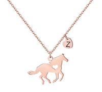 TINGN Cadeau de chevaux pour filles et femmes - En acier inoxydable - Cadeau pour chevaux - Chaîne avec pendentif en forme de cœur - Chaîne avec pendentif en forme de lettre - Bijoux pour filles et