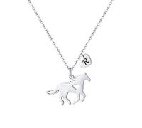 TINGN Cadeau de chevaux pour filles et femmes - En acier inoxydable - Cadeau pour chevaux - Chaîne avec pendentif en forme de cœur - Chaîne avec pendentif en forme de lettre - Bijoux pour filles et