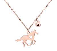 TINGN Cadeau de chevaux pour filles et femmes - En acier inoxydable - Cadeau pour chevaux - Chaîne avec pendentif en forme de cœur - Chaîne avec pendentif en forme de lettre - Bijoux pour filles et