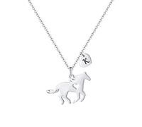 TINGN Cadeau de chevaux pour filles et femmes - En acier inoxydable - Cadeau pour chevaux - Chaîne avec pendentif en forme de cœur - Chaîne avec pendentif en forme de lettre - Bijoux pour filles et