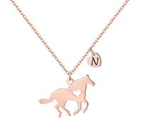 TINGN Cadeau de chevaux pour filles et femmes - En acier inoxydable - Cadeau pour chevaux - Chaîne avec pendentif en forme de cœur - Chaîne avec pendentif en forme de lettre - Bijoux pour filles et