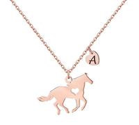 TINGN Cadeau de chevaux pour filles et femmes - En acier inoxydable - Cadeau pour chevaux - Chaîne avec pendentif en forme de cœur - Chaîne avec pendentif en forme de lettre - Bijoux pour filles et