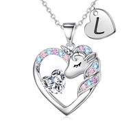TINGN Cadeau de Licorne pour Filles - Collier de Licorne pour Filles Plaqué 14 Carats Collier de Licorne pour Enfants Collier Cœur avec Lettres Cadeau de Bijoux pour Filles Cadeau d'Anniversaire pour