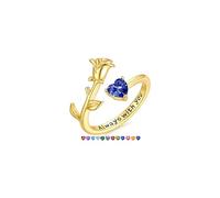 TINGN Cadeau de Saint-Valentin pour filles et femmes, bague réglable en plaqué or 14 carats avec pierre de naissance délicate en forme de cœur, bijou anti-ternissement, cadeau d'anniversaire pour