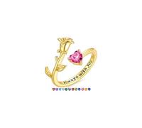 TINGN Cadeau de Saint-Valentin pour filles et femmes, bague réglable en plaqué or 14 carats avec pierre de naissance délicate en forme de cœur, bijou anti-ternissement, cadeau d'anniversaire pour
