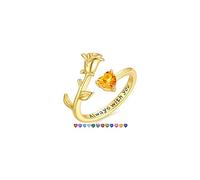 TINGN Cadeau de Saint-Valentin pour filles et femmes, bague réglable en plaqué or 14 carats avec pierre de naissance délicate en forme de cœur, bijou anti-ternissement, cadeau d'anniversaire pour