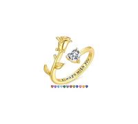 TINGN Cadeau de Saint-Valentin pour filles et femmes, bague réglable en plaqué or 14 carats avec pierre de naissance délicate en forme de cœur, bijou anti-ternissement, cadeau d'anniversaire pour