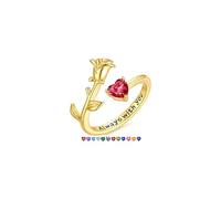 TINGN Cadeau de Saint-Valentin pour filles et femmes, bague réglable en plaqué or 14 carats avec pierre de naissance délicate en forme de cœur, bijou anti-ternissement, cadeau d'anniversaire pour