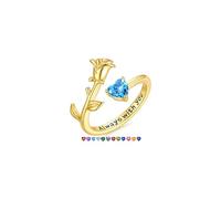 TINGN Cadeau de Saint-Valentin pour filles et femmes, bague réglable en plaqué or 14 carats avec pierre de naissance délicate en forme de cœur, bijou anti-ternissement, cadeau d'anniversaire pour