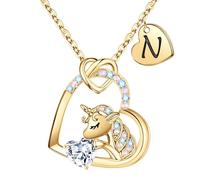 TINGN Cadeau licorne pour fille - Chaîne CZ en forme de cœur licorne - Chaîne pour fille et femme - Cadeau d'anniversaire pour fille, 18"+2", Laiton, Zircone cubique