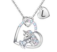 TINGN Cadeau licorne pour fille - Chaîne CZ en forme de cœur licorne - Chaîne pour fille et femme - Cadeau d'anniversaire pour fille, 18"+2", Laiton, Zircone cubique