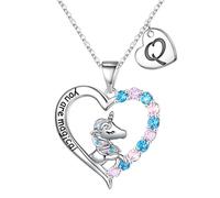 TINGN Cadeau licorne pour fille - Collier rhodié en or blanc 14 carats avec pendentif en forme de cœur - Lettre A à Z - Cadeau d'anniversaire pour fille, petite amie, petite-fille, nièce, Zircone
