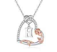 TINGN Cadeau pour femme - Collier en argent sterling 925 avec initiale en forme de cœur pour la fête des mères, un anniversaire de mariage, Noël, la Saint-Valentin, un anniversaire, pour femme, épouse