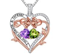 TINGN Cadeau pour femme - Pendentif en forme de cœur en argent sterling 925 - Pierre de naissance - Collier pour femme - Saint Valentin, fête des mères, Noël, anniversaire - Cadeau pour maman, épouse