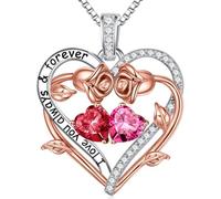 TINGN Cadeau pour femme - Pendentif en forme de cœur en argent sterling 925 - Pierre de naissance - Collier pour femme - Saint Valentin, fête des mères, Noël, anniversaire - Cadeau pour maman, épouse