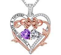 TINGN Cadeau pour femme - Pendentif en forme de cœur en argent sterling 925 - Pierre de naissance - Collier pour femme - Saint Valentin, fête des mères, Noël, anniversaire - Cadeau pour maman, épouse