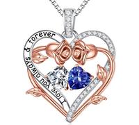 TINGN Cadeau pour femme - Pendentif en forme de cœur en argent sterling 925 - Pierre de naissance - Collier pour femme - Saint Valentin, fête des mères, Noël, anniversaire - Cadeau pour maman, épouse