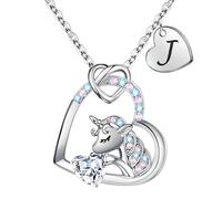TINGN Cadeaux de licornes pour filles,Colliers en forme de cœur,Pour femmes et filles,Cadeaux d'anniversaire pour filles,Colliers initiaux pour femmes et filles, Laiton, Zircone cubique