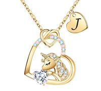 TINGN Cadeaux de licornes pour filles,Colliers en forme de cœur,Pour femmes et filles,Cadeaux d'anniversaire pour filles,Colliers initiaux pour femmes et filles, Laiton, Zircone cubique