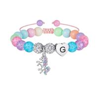 TINGN Cadeaux de Noël pour enfants - Bracelet licorne fille Perle arc-en-ciel rose et boules de strass en forme de cœur Bracelet avec lettres Bijoux pour enfants Cadeaux de licorne pour fille Fille