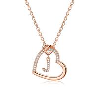 TINGN Chaîne avec lettres pour femme et fille - Plaqué or 14 carats - Chaîne avec pendentif en forme de cœur - Chaîne avec lettres en forme de cœur - Cadeau pour femme et fille, 18"+2", Laiton