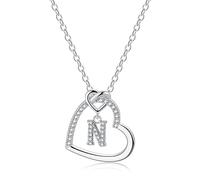 TINGN Chaîne avec lettres pour femme et fille - Plaqué or 14 carats - Chaîne avec pendentif en forme de cœur - Chaîne avec lettres en forme de cœur - Cadeau pour femme et fille, 18"+2", Laiton