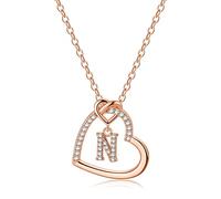 TINGN Chaîne avec lettres pour femme et fille - Plaqué or 14 carats - Chaîne avec pendentif en forme de cœur - Chaîne avec lettres en forme de cœur - Cadeau pour femme et fille, 18"+2", Laiton