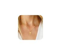 TINGN Chaîne Croix Plaqué Or 14 Carats, Collier Ras du Cou, Bijou Fantaisie, Cadeau Femme, Laiton