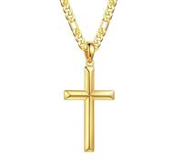 TINGN Chaîne en argent 925 pour homme, argent/noir, avec pendentif en forme de croix plaqué or 18 carats, pour homme, enfant, fils, 41, 46, 51, 56, 61 cm, 56.0 Zentimeter, Argent sterling