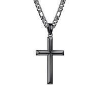 TINGN Chaîne en argent 925 pour homme, argent/noir, avec pendentif en forme de croix plaqué or 18 carats, pour homme, enfant, fils, 41, 46, 51, 56, 61 cm, 56.0 Zentimeter, Argent sterling