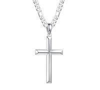 TINGN Chaîne en argent 925 pour homme, argent/noir, avec pendentif en forme de croix plaqué or 18 carats, pour homme, enfant, fils, 41, 46, 51, 56, 61 cm, 61.0 Zentimeter, Argent sterling