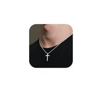 TINGN Chaîne en forme de croix pour homme couleur argent acier inoxydable simple pendentif croix collier pour homme bijoux simple boîte chaîne 40,6 à 61 cm, 24 inch, Acier inoxydable, Pas de gemme
