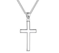 TINGN Chaîne en forme de croix pour homme et femme en argent avec pendentif en forme de croix en acier inoxydable - Cadeau personnalisé pour homme, 56.0 Zentimeter, Argent sterling