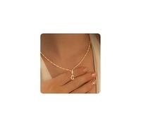 TINGN Chaîne en or avec lettres pour femmes et filles - Chaîne gourmette torsadée en or 14 carats - Lettres de A à Z - Chaîne en or - Collier nominatif - Bijoux pour femmes et filles - Cadeaux, Or