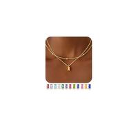 TINGN Chaîne en or plaqué or 14 carats avec pendentif rectangulaire en pierre de naissance - 12 mois - Cadeau d'anniversaire pour femmes et filles - Bijoux d'anniversaire de mariage