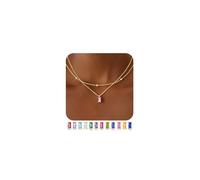 TINGN Chaîne en or plaqué or 14 carats avec pendentif rectangulaire en pierre de naissance - 12 mois - Cadeau d'anniversaire pour femmes et filles - Bijoux d'anniversaire de mariage, Cuivre