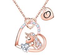TINGN Chaîne licorne pour filles - Pendentif licorne CZ - Chaîne pour fille - Cœur Licorne - Chaîne pour enfants - Collier licorne avec lettres - Bijoux pour enfants - Cadeau d'anniversaire pour fille