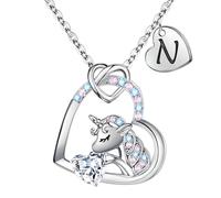 TINGN Chaîne licorne pour filles - Pendentif licorne CZ - Chaîne pour fille - Cœur Licorne - Chaîne pour enfants - Collier licorne avec lettres - Bijoux pour enfants - Cadeau d'anniversaire pour fille