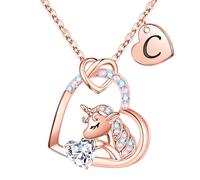 TINGN Chaîne licorne pour filles - Pendentif licorne CZ - Chaîne pour fille - Cœur Licorne - Chaîne pour enfants - Collier licorne avec lettres - Bijoux pour enfants - Cadeau d'anniversaire pour fille
