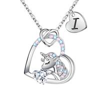 TINGN Chaîne licorne pour filles - Pendentif licorne CZ - Chaîne pour fille - Cœur Licorne - Chaîne pour enfants - Collier licorne avec lettres - Bijoux pour enfants - Cadeau d'anniversaire pour fille