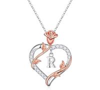 TINGN Chaîne pour femme avec lettres de A à Z - Collier pour femme en acier inoxydable argenté - Chaîne avec pendentif pour petite amie, cadeaux pour femme, cadeau d'anniversaire, Laiton